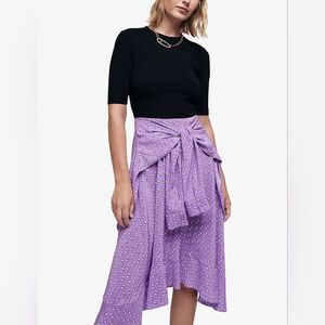 Maje Purple Printed Tie-Waist Midi Skirt